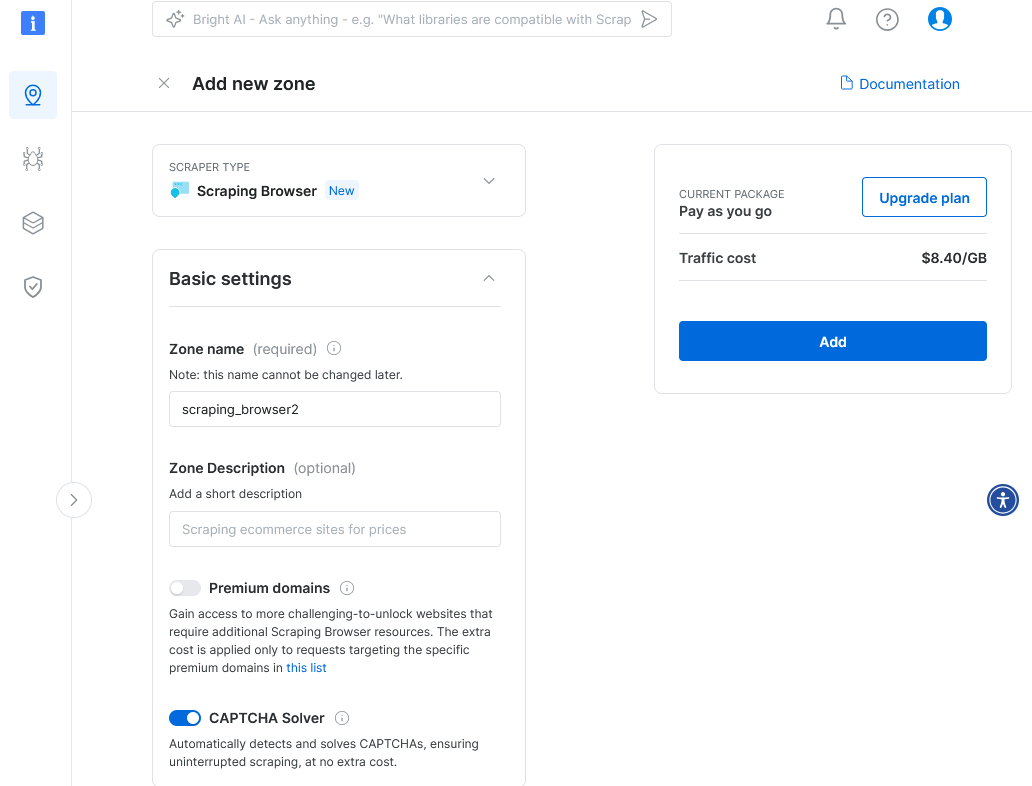 Configuration options for Bright Data Scraping Browser
