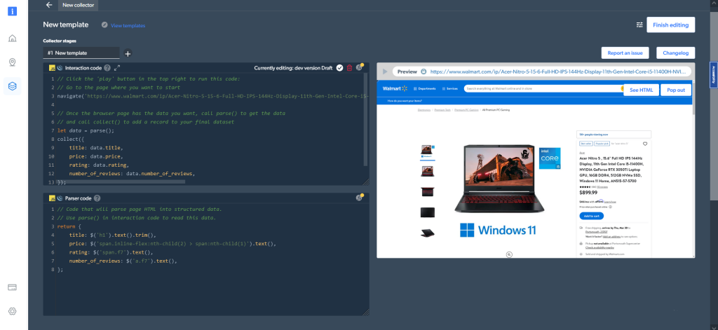 Resultado do IDE para Raspador da Web com o tipo de trabalhador do navegador