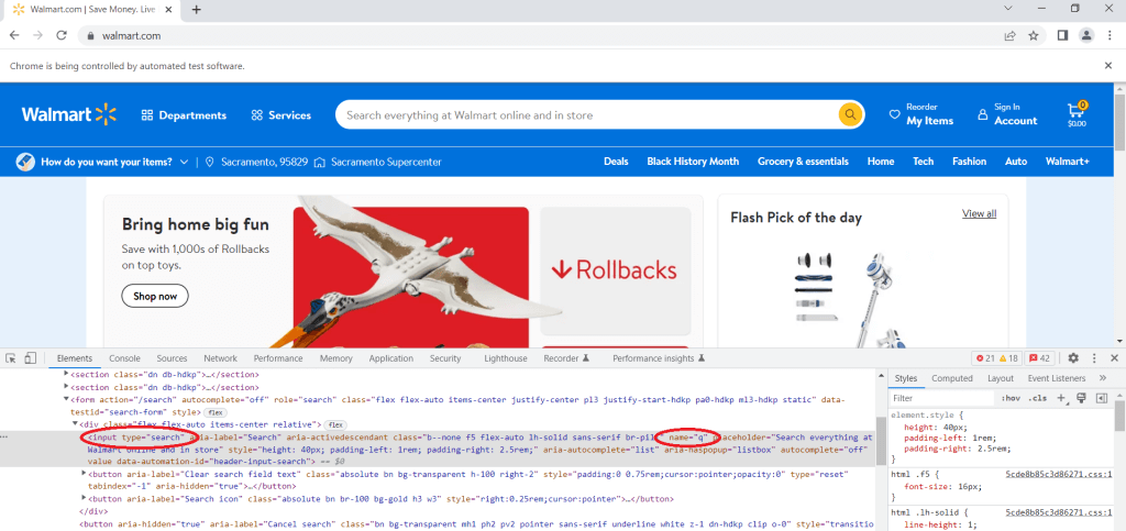 Inspecionar a página de walmart