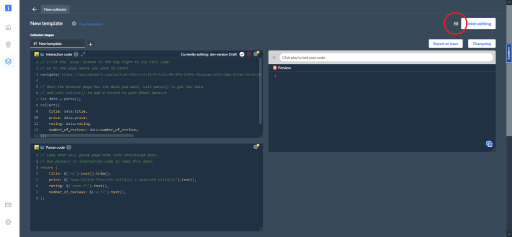 Definições de código do IDE para Raspador da Web
