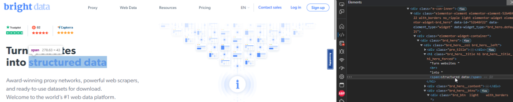Screenshot der Bright Data-Startseite mit den Worten „Strukturierte Daten“
