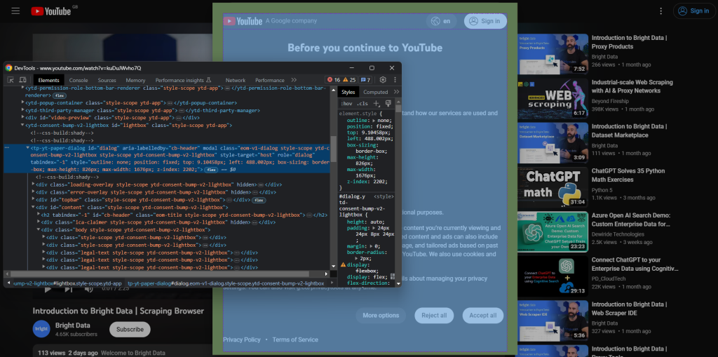 Outils de développement youtube