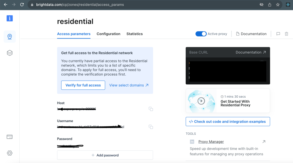 Iniciar sesión con las credenciales de Bright Data: