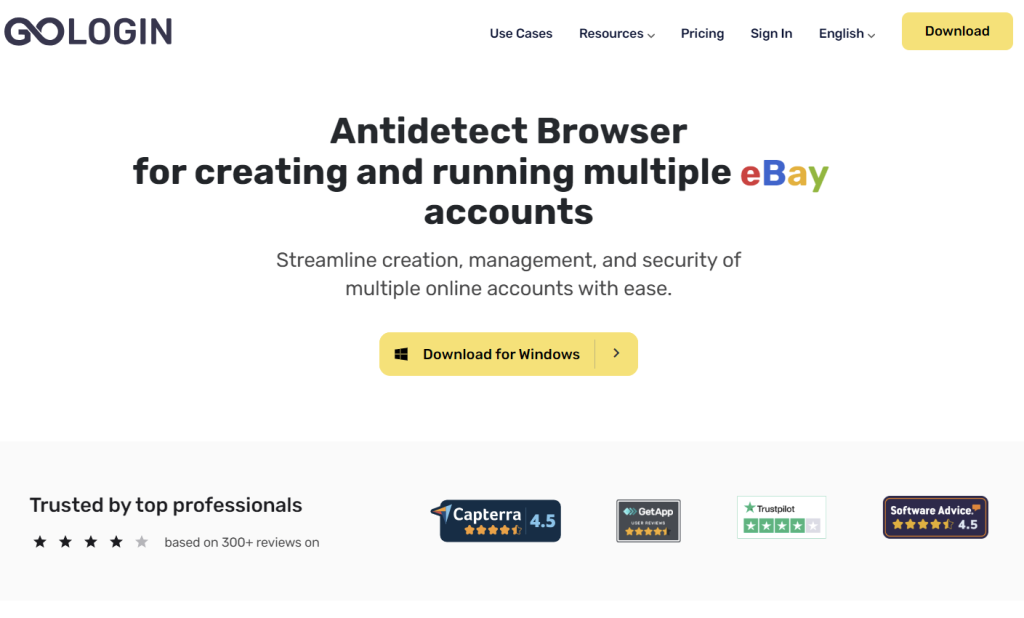 Página inicial do site do GoLogin