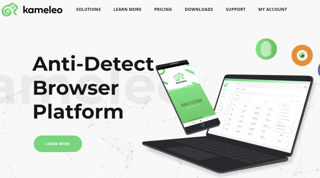 Page d'accueil du site internet de Kameleo