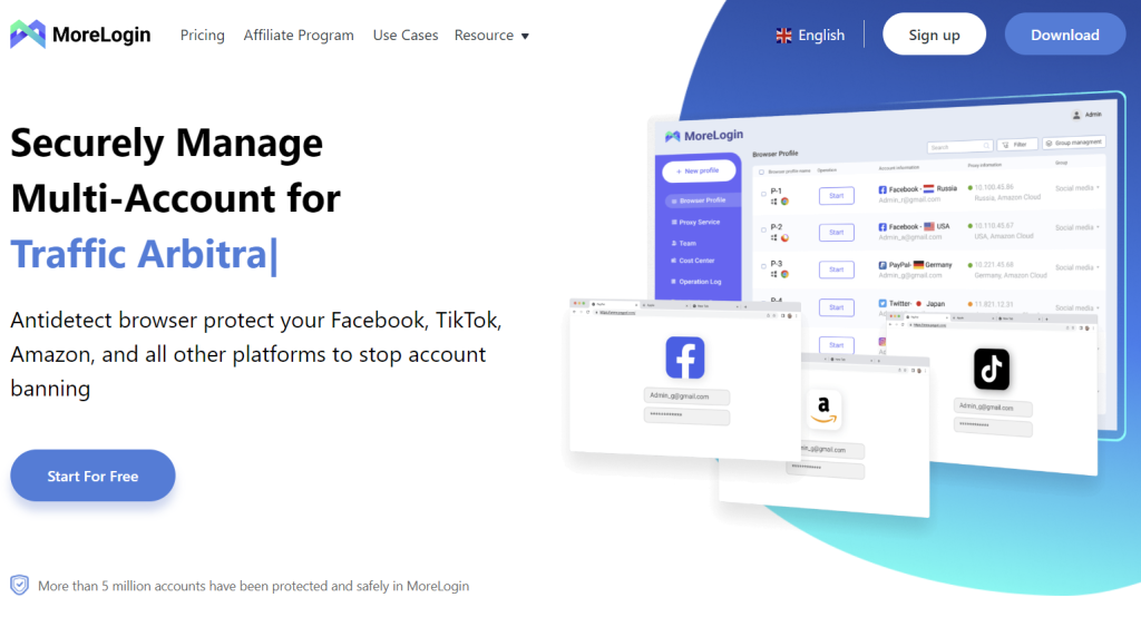 Page d'accueil du site internet de MoreLogin