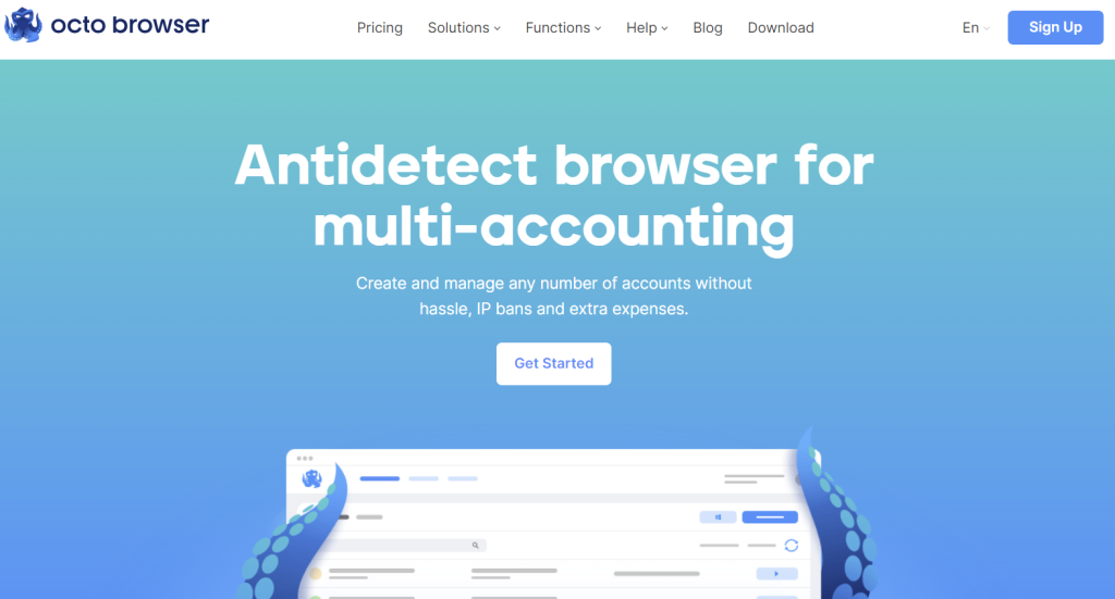 Página inicial do site do Octo Browser
