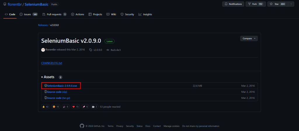 SeleniumBasicのダウンロード