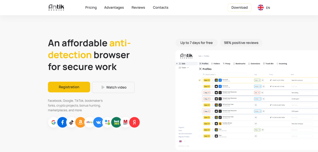 Página inicial do site do Antik