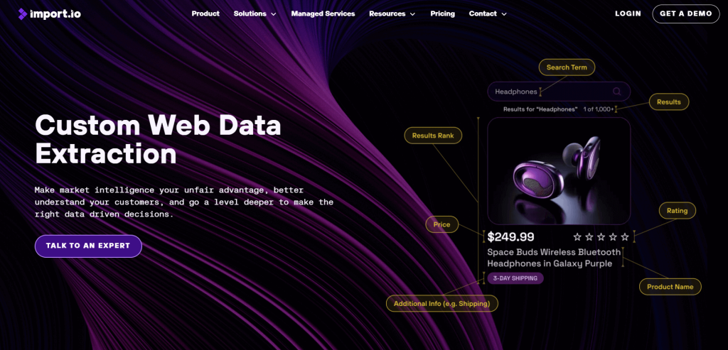 Page d’accueil du site d’Import.io
