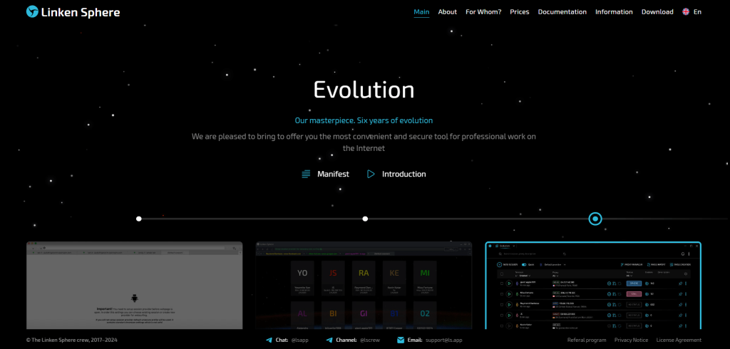 Página inicial do site do Linken Sphere