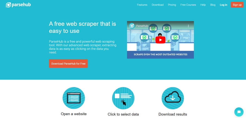 Page d’accueil du site de Parsehub
