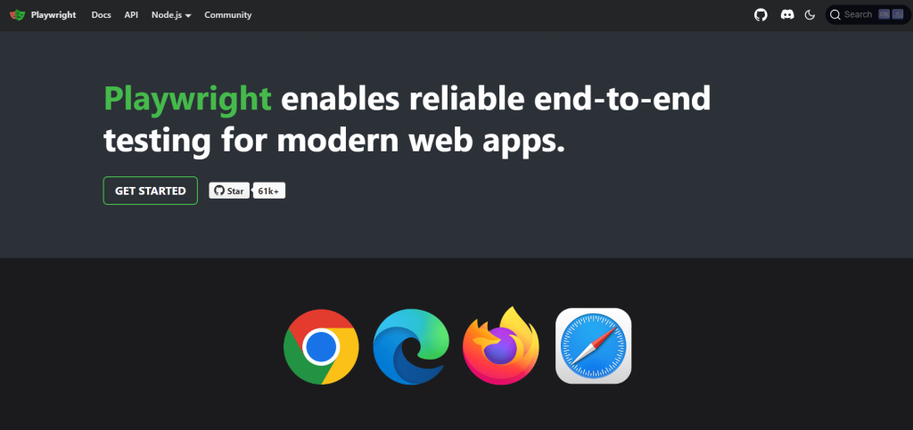 Page d’accueil du site de Playwright