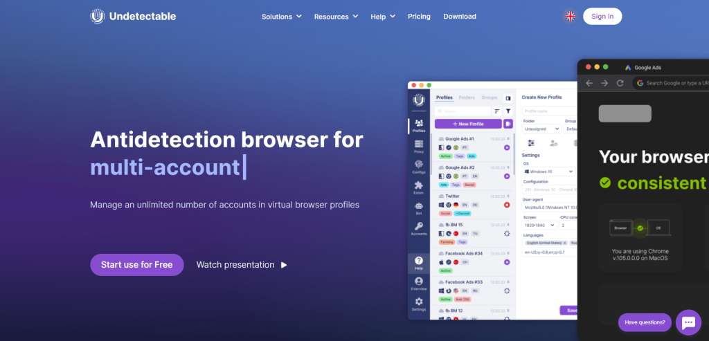 Página inicial do site Undetectable