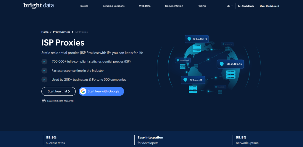 Page des serveurs proxy de FAI de Bright Data