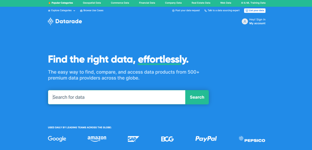 Recherche d’ensembles de données Datarade