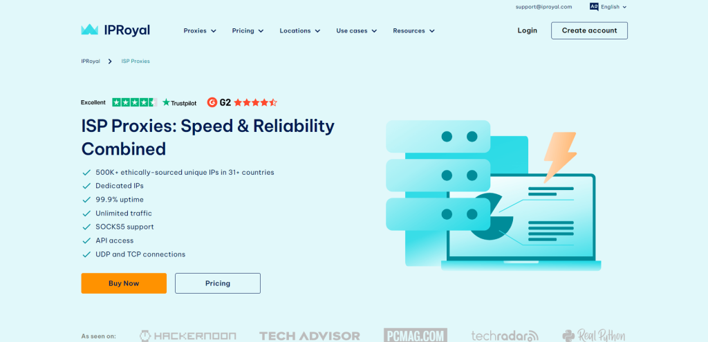 Page des serveurs proxy de FAI d’IPRoyal