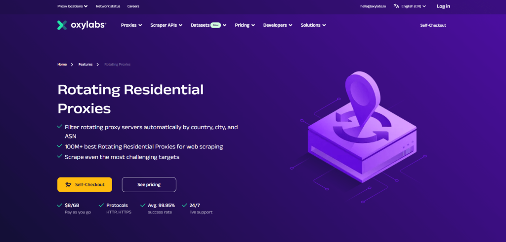 Rotations-Proxy-Seite von Oxylab