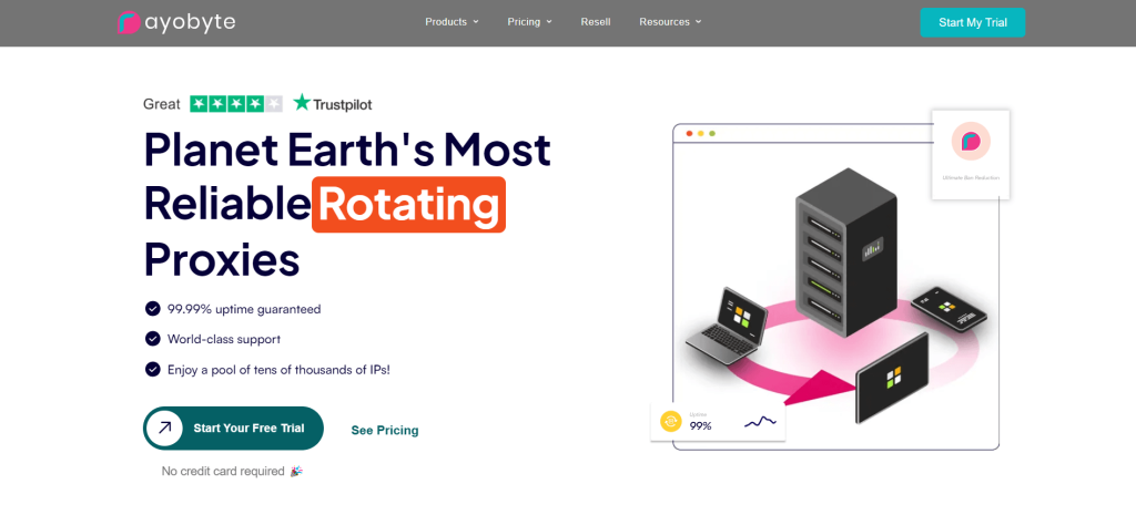 Rotations-Proxy-Seite von Rayobyte