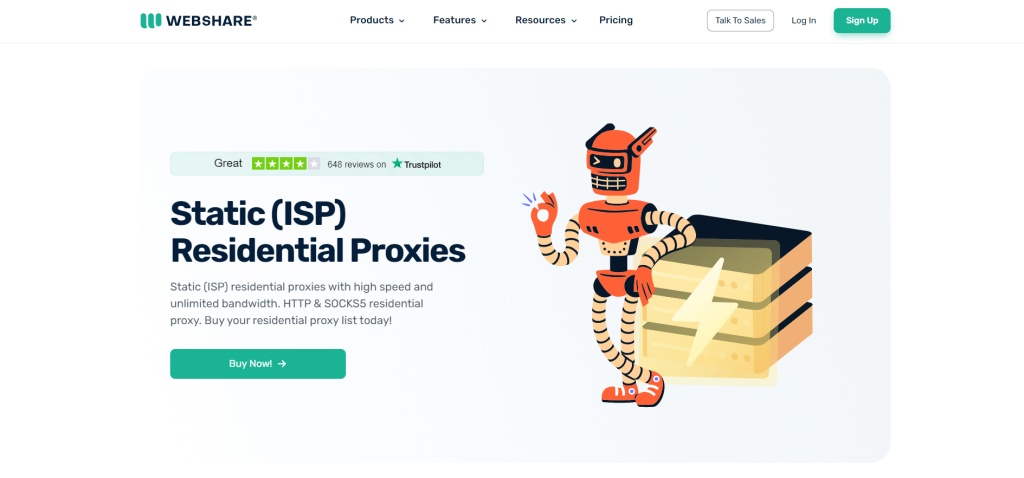 Page des serveurs proxy de FAI de Webshare