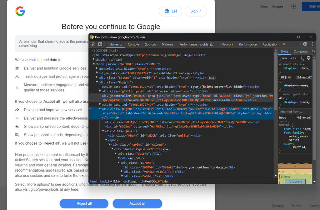 Inspeccionar la cookie del RGPD 