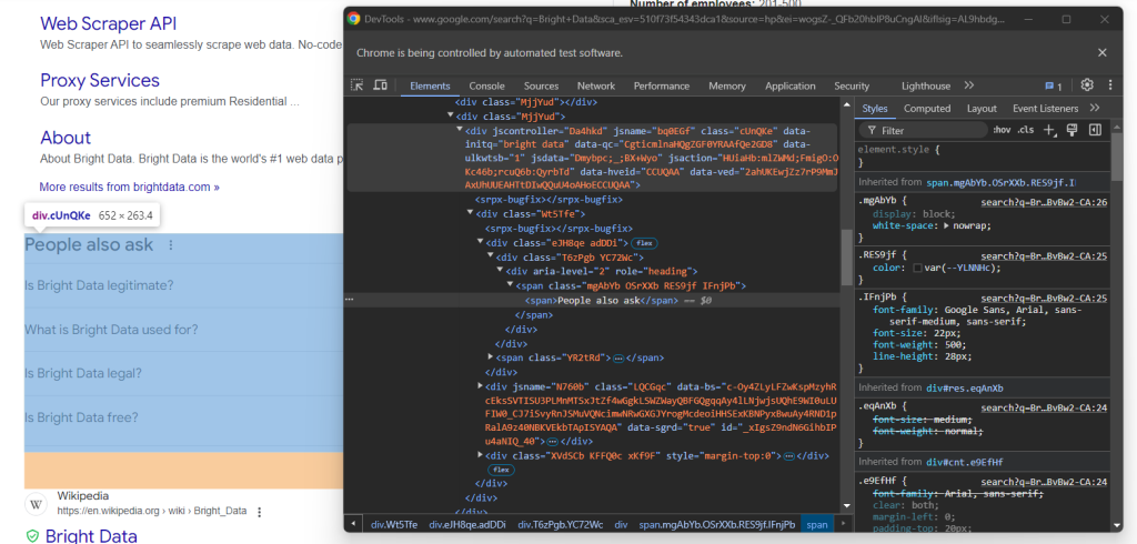 Inspeccionar el elemento HTML «La gente también pregunta»