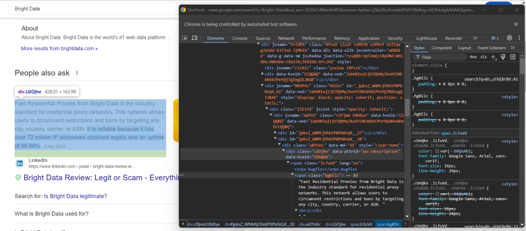 Inspeccionar el elemento de respuesta