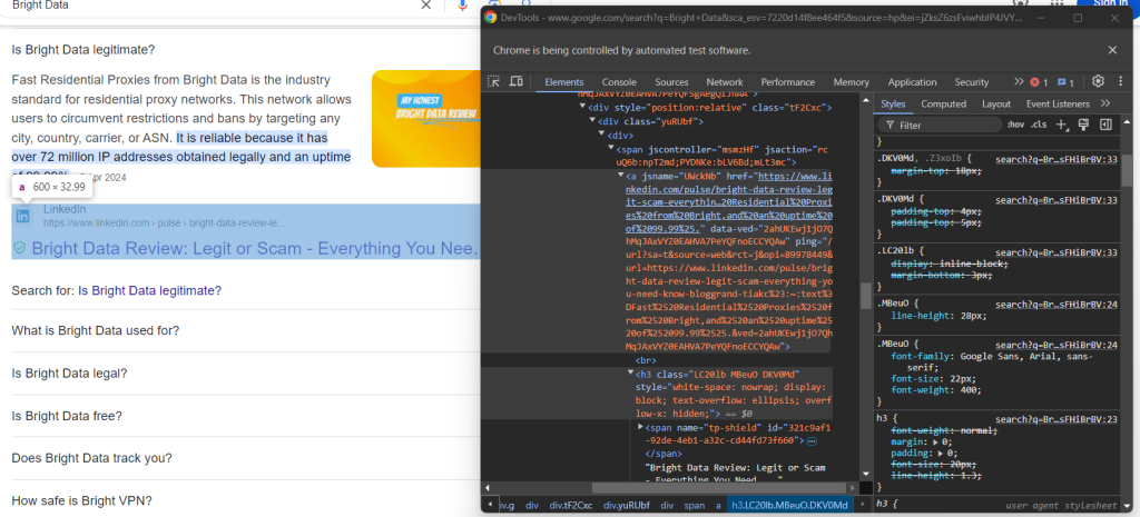 Inspeccionar la sección de origen