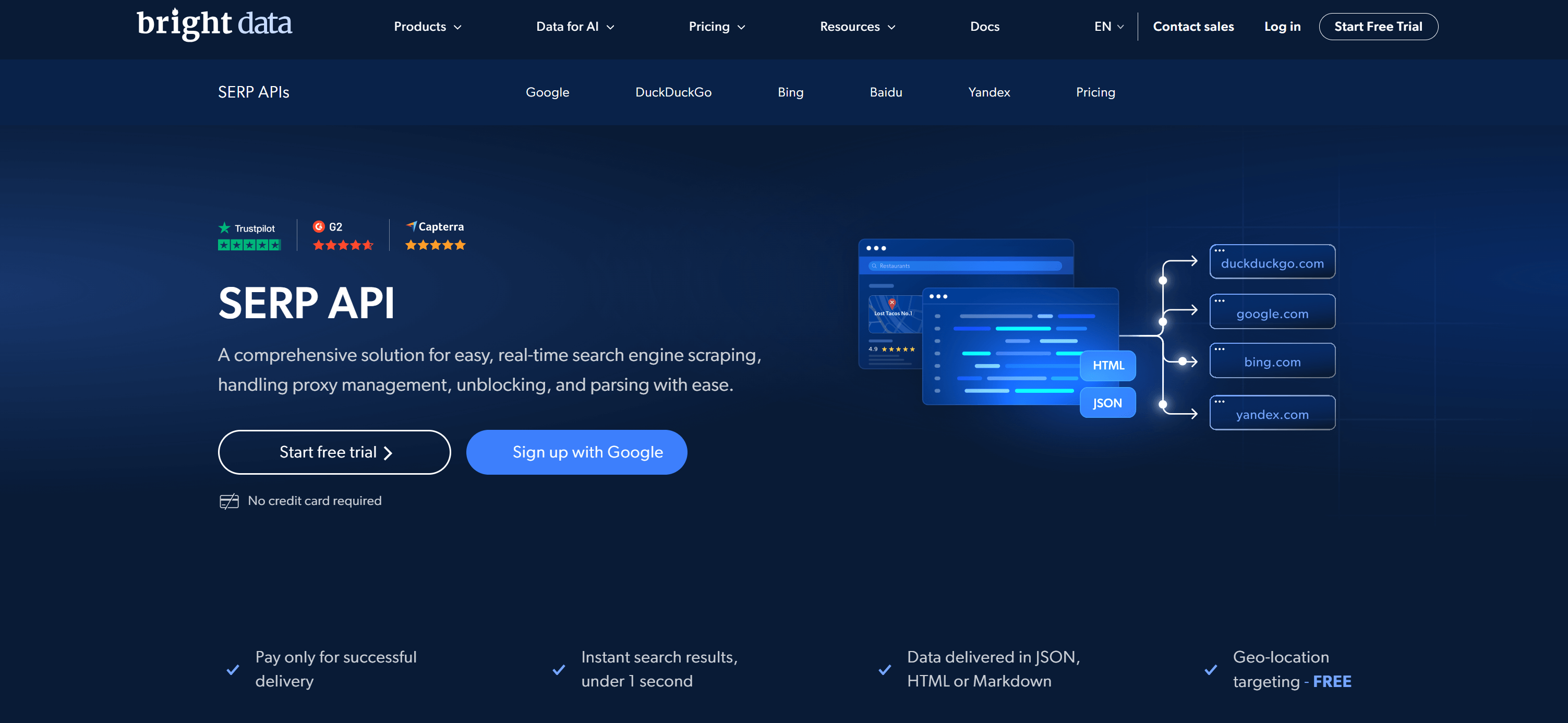 Bright Data's SERP API page
