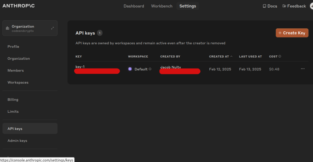 Anthropic API Dashboard