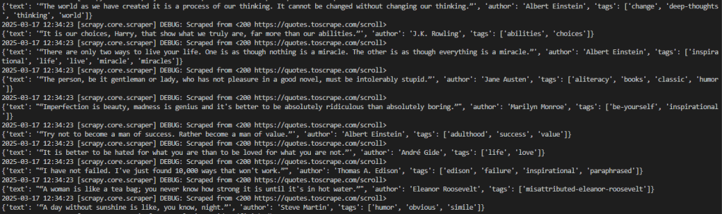 Todas las citas raspadas con Scrapy Splash