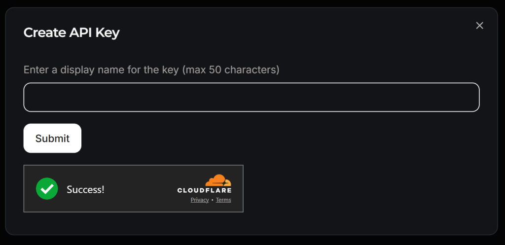 クレートAPIキー」ポップアップ