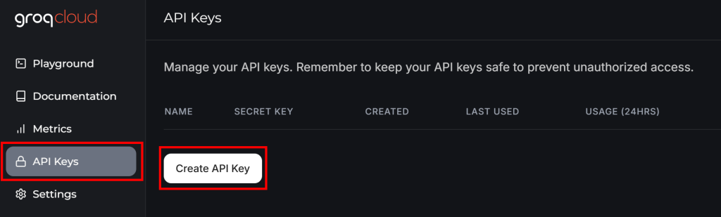 APIキーの作成」ボタン