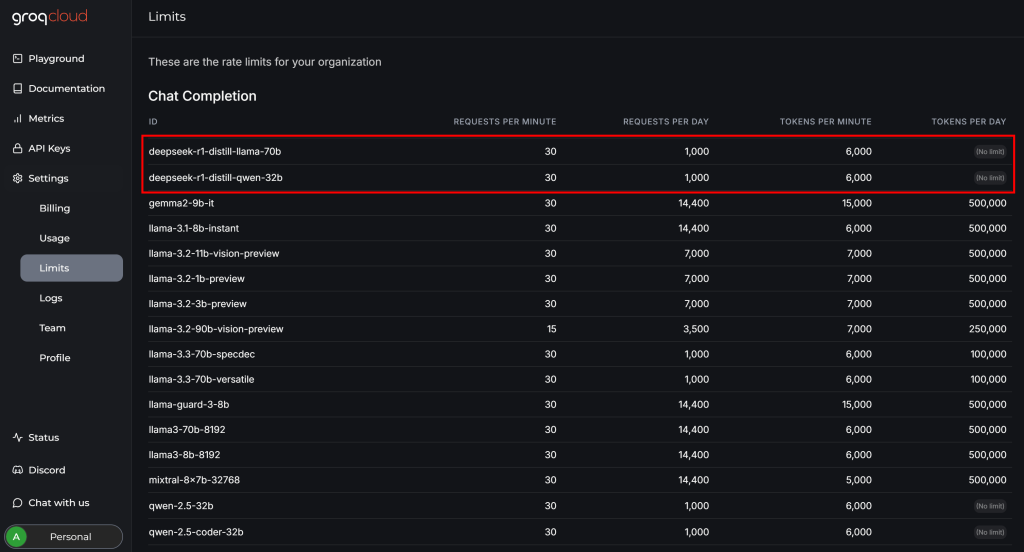 GroqCloudのDeepSeekモデルの制限事項