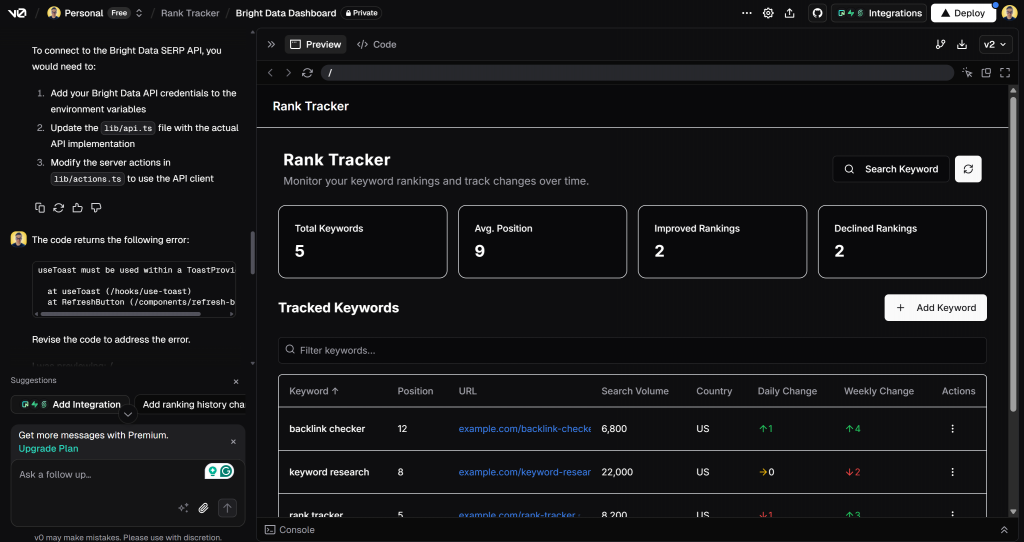 How to Build an SEO Rank Tracker with SERP API and Vercel v0