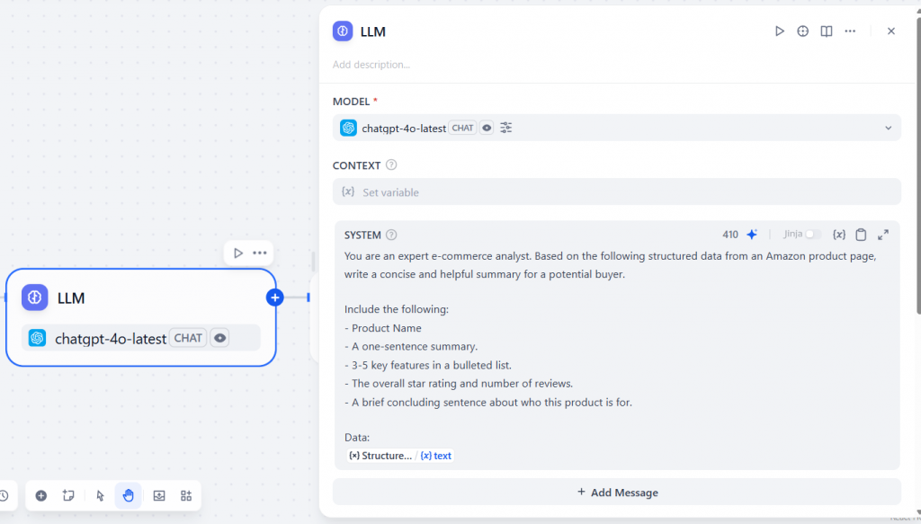 Adição de um prompt ao LLM