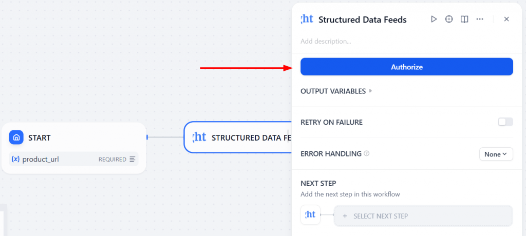 Inserção do token da API da Bright Data