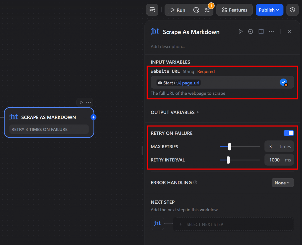 Konfigurieren des Werkzeugs "SCRAPE AS MARKDOWN" aus dem Bright Data Plugin