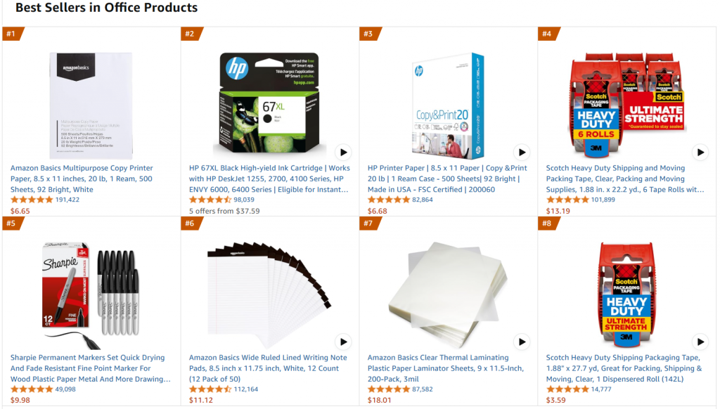 Os produtos mais vendidos da Amazon na categoria "produtos para escritório"