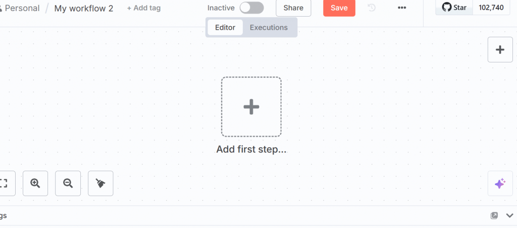 O nó para acionar manualmente o fluxo de trabalho