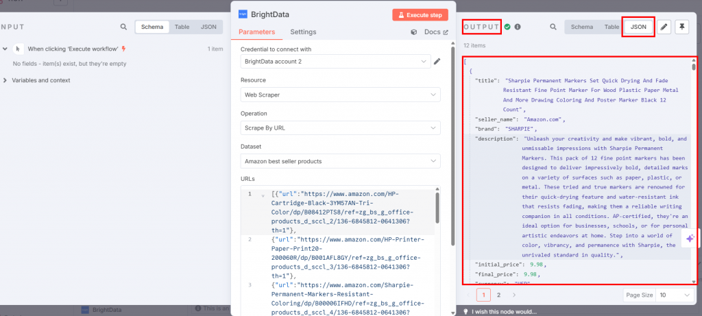 Os dados extraídos no formato JSON