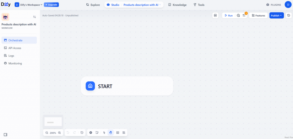 Seu novo fluxo de trabalho com a Dify