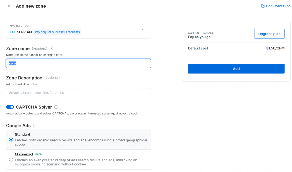 Hinzufügen der SERP-Zone