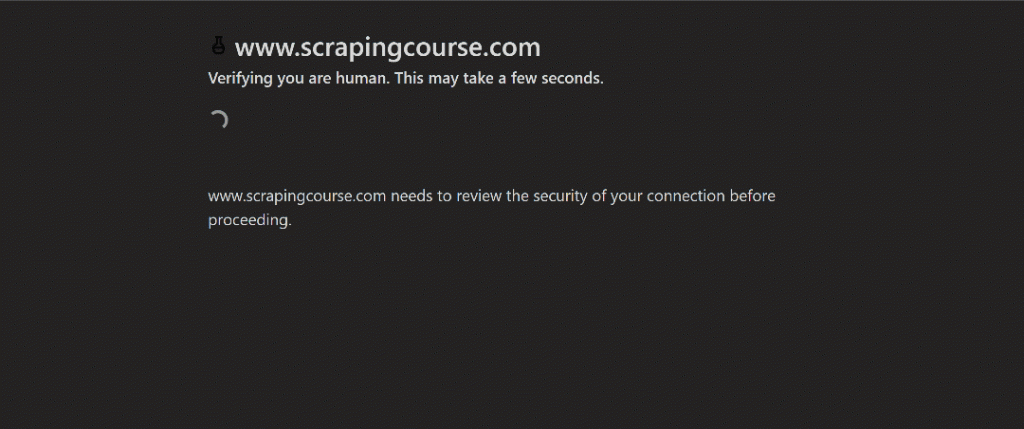 The Cloudflare challenge page from ScrapingCourse