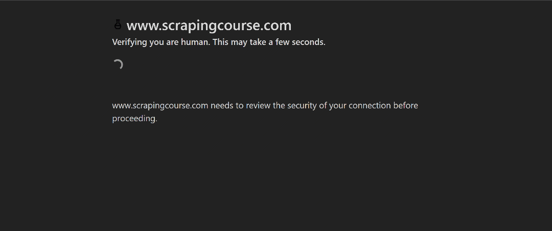 The Cloudflare challenge page from ScrapingCourse
