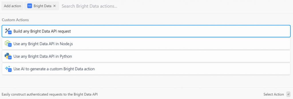 Ações da Bright Data no Pipedream
