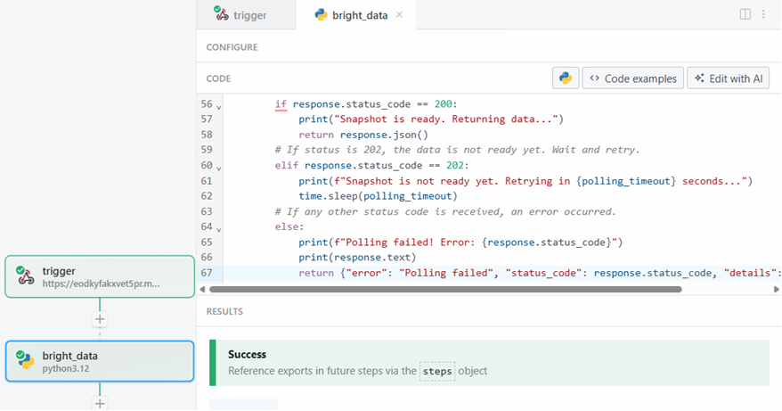 The success of the Bright Data action