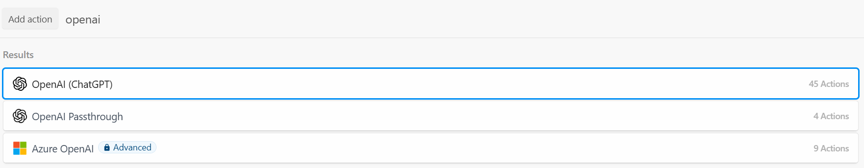 Searching for the OpenAI action