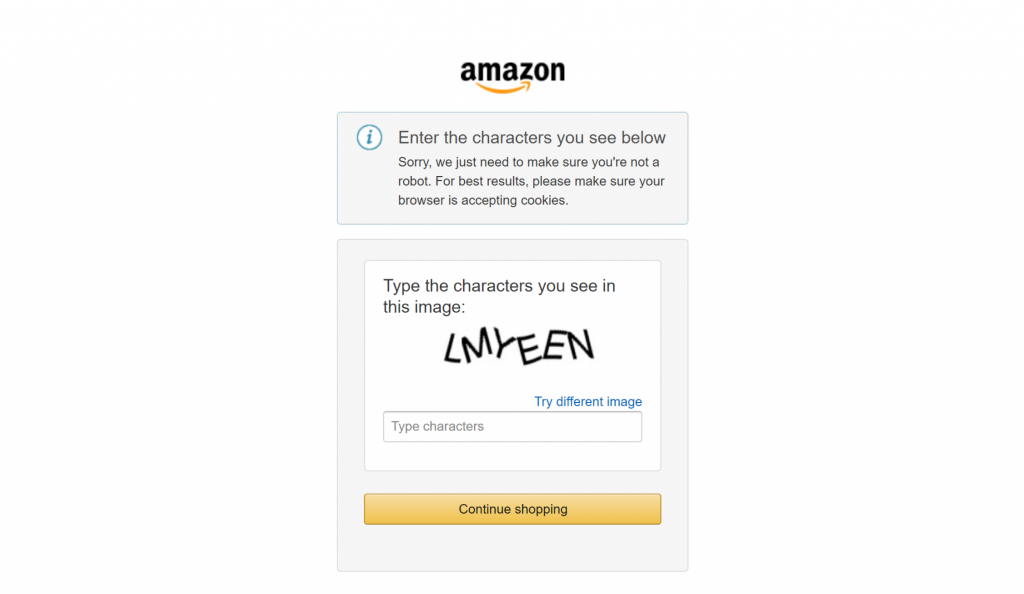 O CAPTCHA da Amazon que pode impedir seus scripts de raspagem simples