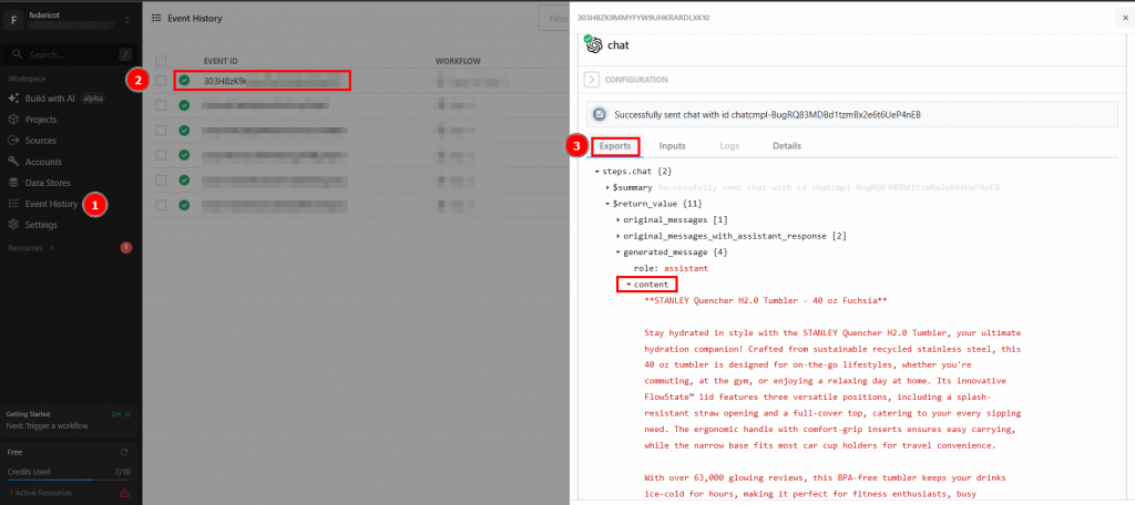 Resultados dos fluxos de trabalho
